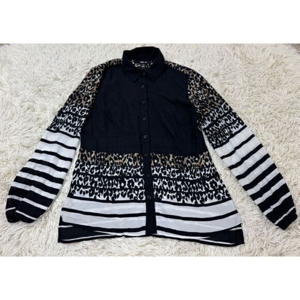 Gray, Brown, Black & White Cheetah and Striped Long Sleeve Blouse by Style & Co
